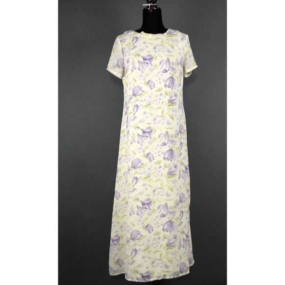 Jennifer Moore Dresses & Skirts - Jennifer Moore Dress Womens 10 Purple Floral Short Sleeve Shift Maxi Lined